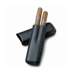 Zino Black Leather Two Finger Double Corona Cigar Case:  