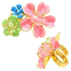  Multi Flower Two Finger Stretch Ring Multi Color Jewelry