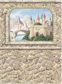 Stone Window Castle View Pre Pasted Wall Mural~Princess  