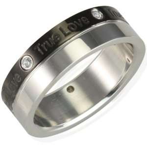  Steel Black and Silver Two Tone Cubic Zirconia True Love 6mm Band 