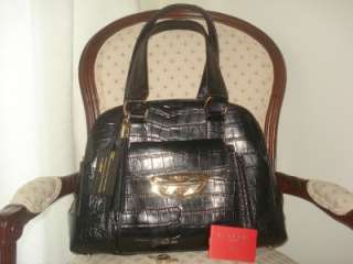 NWT Authentic Lancel Adjani Black Croco Leather Shoulder Tote Bag 
