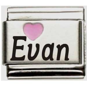  Evan Pink Heart Laser Name Italian Charm Link Jewelry