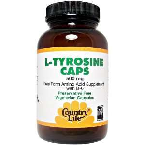 Country Life   L Tyrosine Caps Free Form Amino Acid Supplement with B 