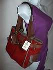 Fossil Adrina Leather Wool Shopper Tote Shoulder Bag Handbag Red $158 
