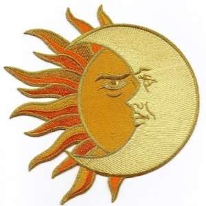  Sun & Moon,Gold w/Orange, Lg Iron On Applique/Astrology 