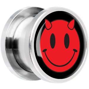  20mm Steel Red Devil Smiley Face Screw Fit Plug Jewelry