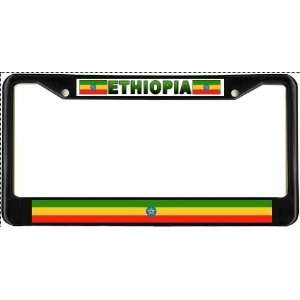   Ethiopian Flag Black License Plate Frame Metal Holder: Automotive