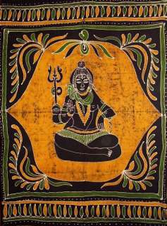 Shiva Batik Tapestry Hinduism Deity Wall Hang Green  