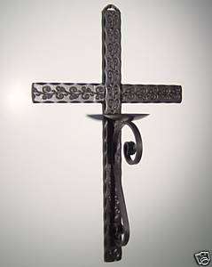 Rustic Iron Wall Cross   with scroll candle holder  