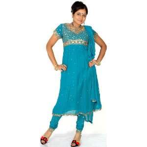  Turquoise Anarkali Suit with Embroidered Sequins All Over 
