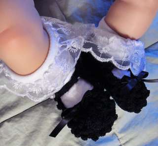 Black Mary Jane Crochet Baby Booties Reborn Doll Shoes  