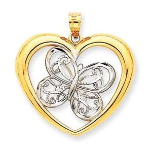  14k Gold & Rhodium Butterfly in Heart Pendant Jewelry