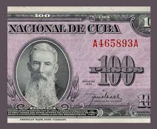 100 PESOS Banknote CUBA 1950   AGUILERA Portrait   UNC  