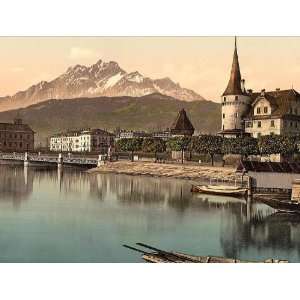 Vintage Travel Poster   New Bridge and Pilatus Lucerne Switzerland 24 