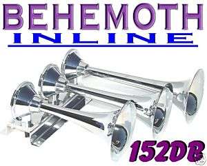 BEHEMOTH INLINE TRIPLE TRUMPET CHROME TRAIN AIR HORN  