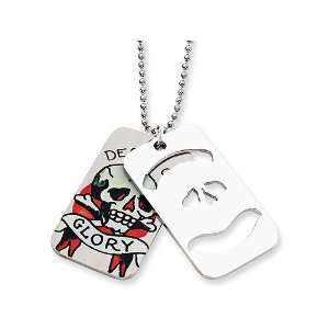 Ed Hardy Death and Glory 2 piece Dog Tag Painted Necklace in Stainless 