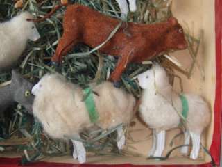 RARE Vintage Antique Germany Putz Wooly Sheep Christmas German Toy SET 