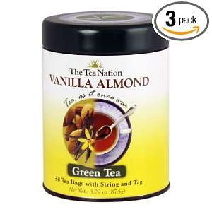 The Tea Nation String and Tag Green Tea Bags, Vanilla Almond, 50 Count 