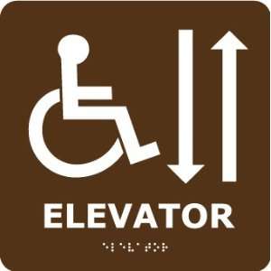  SIGNS ELEVATOR WHITE/BROWN 8X8 BRAILLE