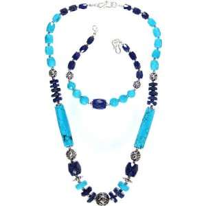  Faceted Turquoise and Lapis Lazuli Necklace with Bracelet 