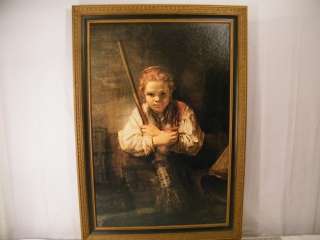 GIRL WITH A BROOM by REMBRANDT FRAMED PRINT   VINTAGE TURNER WALL 