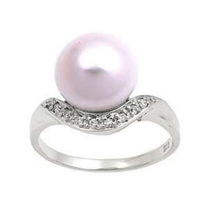  Sterling Silver Ring   Clear CZ and Mabe Pearl Ball   13 