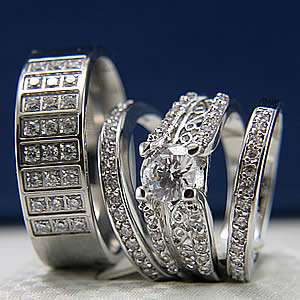 4pcs HIS HER Engagement Wedding Band Ring Set Round Cut Mens/Womens 