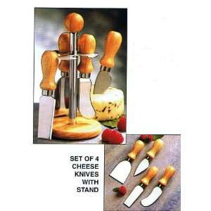  Wood Handled Cheese Knives w/Stand