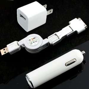  Connector USB Data Sync Cable Cord+Car Charger+USB Power Adapter US 