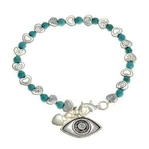  Evil Eye Silvertone and Blue/green Charm Bracelet: Jewelry