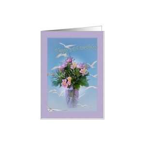   96th Birthday Card with Flowers, Gulls, and Terns Card Toys & Games