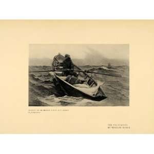  1908 Print Fog Warning Boat Fisherman Waves Sea Oar Art 