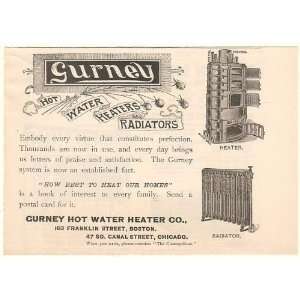  1892 Gurney Hot Water Heater Radiator Print Ad (49431 