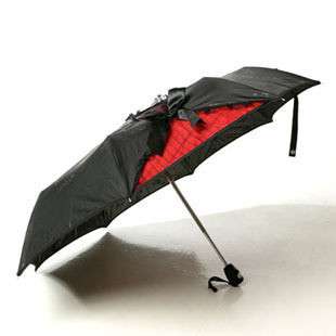 black + red auto folding sun umbrella parasol w/ lace  