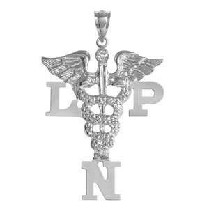 NursingPin   Licensed Practical Nurse LPN Charm with Diamond in Silver