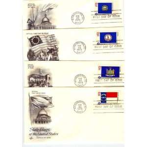 Four First Day Covers State Flags of the United States, NC, NY, VA 
