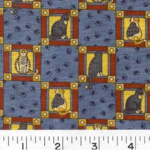    Wide KITTY BLOCKS   BLUE Fabric By The Yard: Arts, Crafts & Sewing