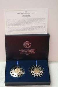 United States Mint Holiday Ornament 2000   2 ornaments  