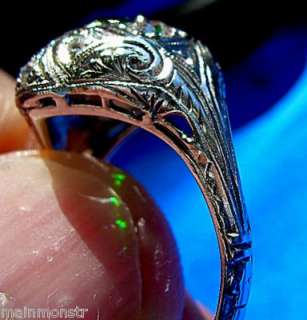   Diamond unique Art Deco Platinum Emerald Engagement RING 5  
