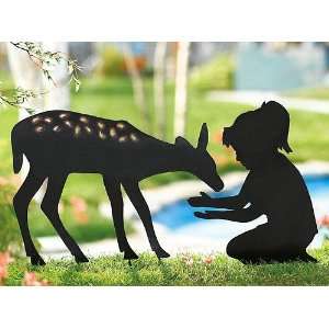  Girl Feeding Fawn Shadow Silhouette   Yard Art Cutout 