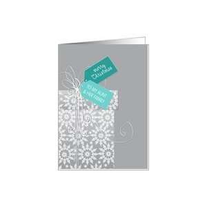 Christmas card for Aunt and Family, elegant gift, snowflakes, ribbon 
