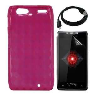   Pink TPU Gel Cover Case + USB Data Cable for Motorola Droid RAZR MAXX