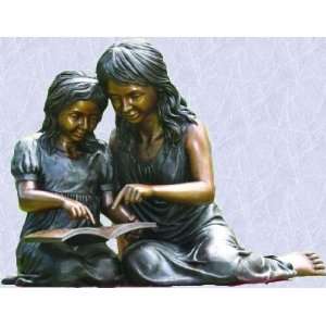   reading sisters statue home garden bronze sculpture 