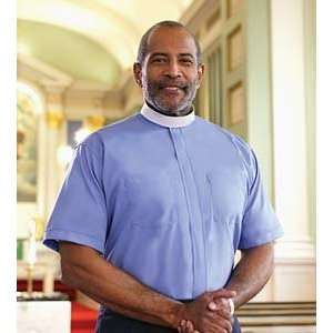 Light Blue Clergy Shirt Short Sleeve with Banded Collar 15 