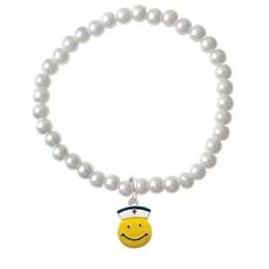  Smiley Face Nurse   Czech Glass Pearl Charm Bracelet 