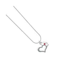Open Heart with Nurse Hat   Silver Plated Snake Chain Charm Necklace 