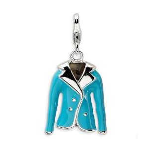    Sterling Silver 3D Enameled Blue Jacket Blazer Charm: Jewelry
