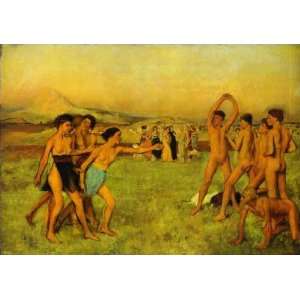 Oil Painting: Spartan Girls Challenging Boys: Edgar Degas Hand Painted