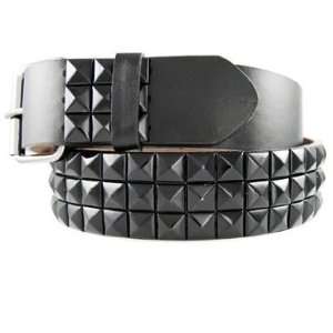   On 3 Row BLACK STUDDED Leather Belt with Buckle 35 36 37 swap buckles