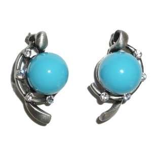  Pewter Aqua Ball Pierced Earrings Jewelry